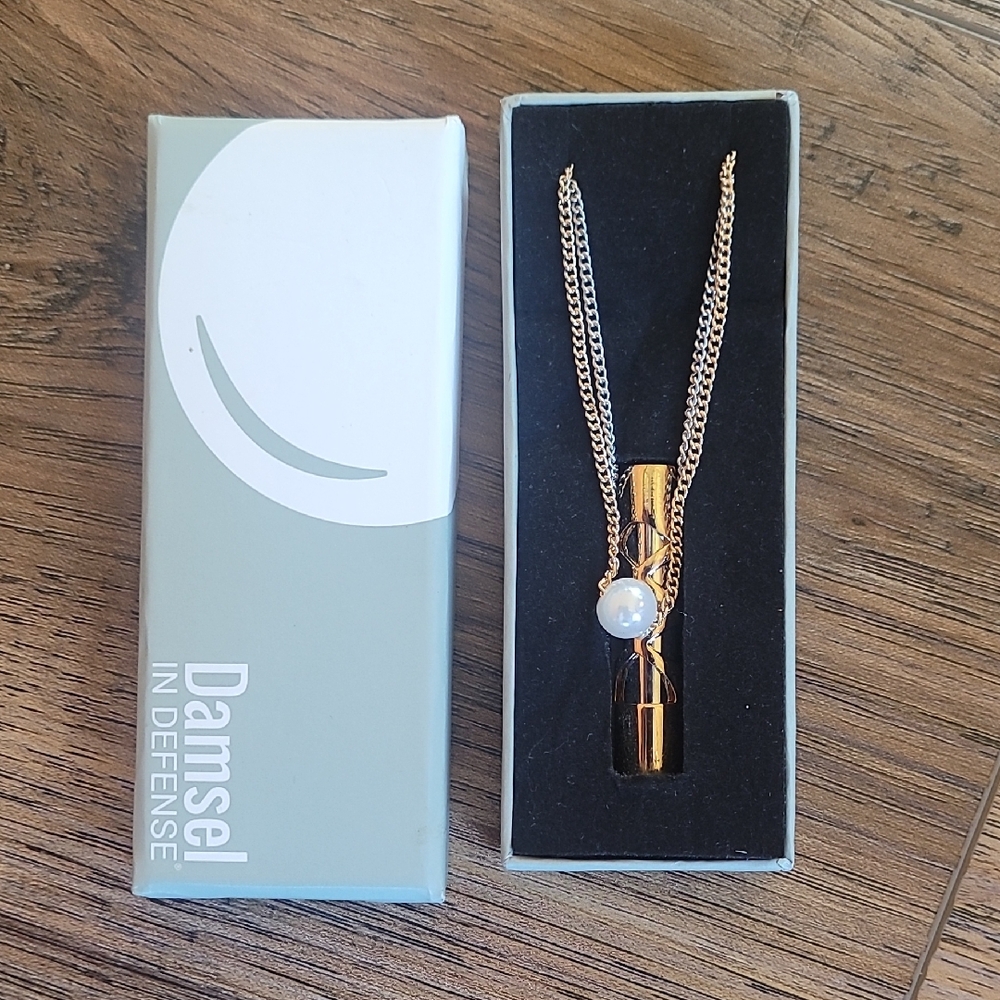 Damsel in Defense Gold Necklace with Pearl Accent